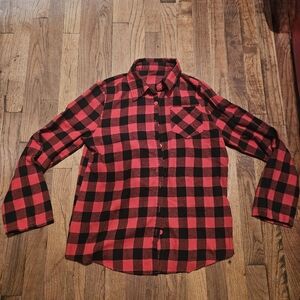 Women's Classic Red and Black Plaid Button-Down Shirt Unbranded Size Large Warm
